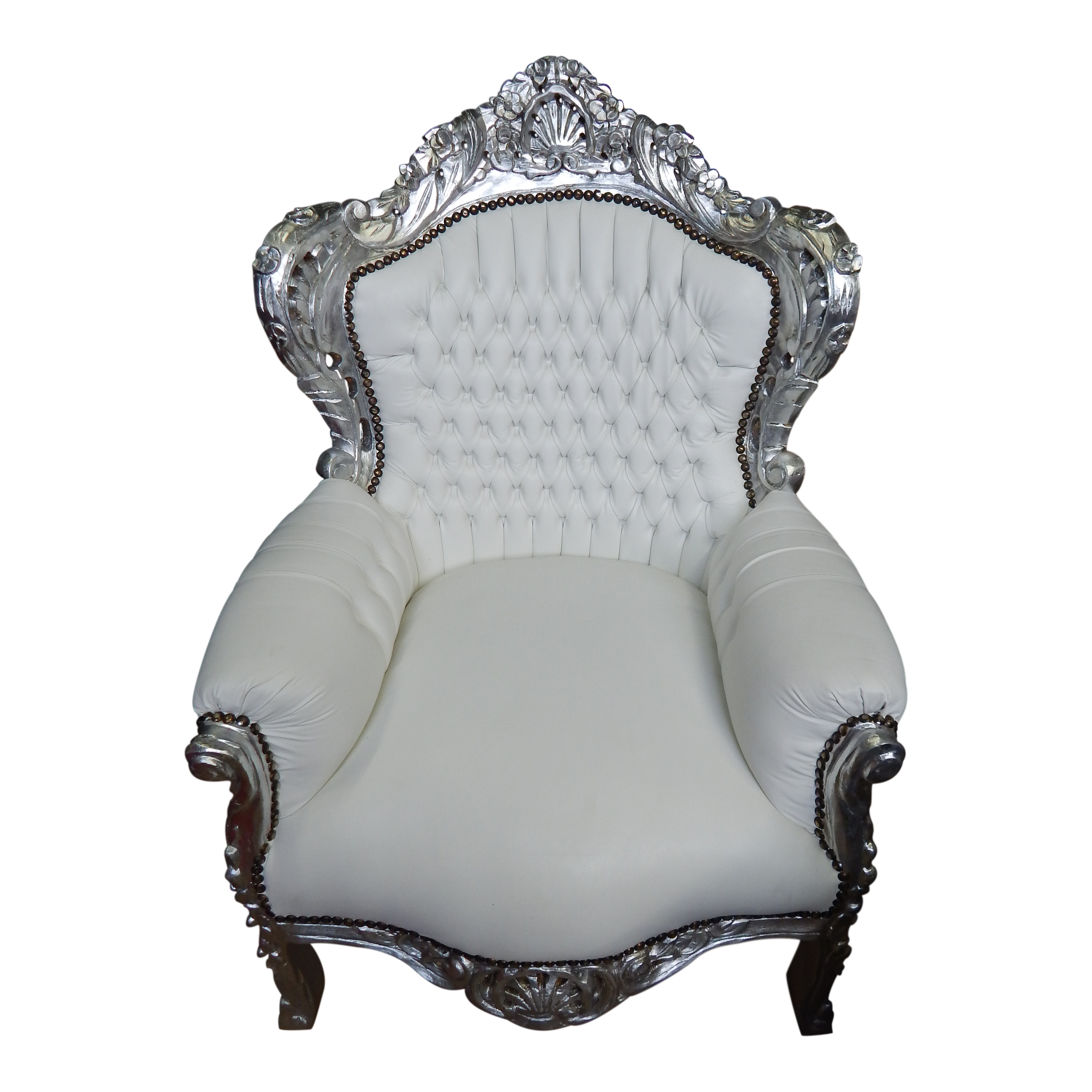 Royal Barok Fauteuil zilver wit skai Bobo Verhuur Rotterdam Barok fauteuil wit wit skai | Barok stoelen en