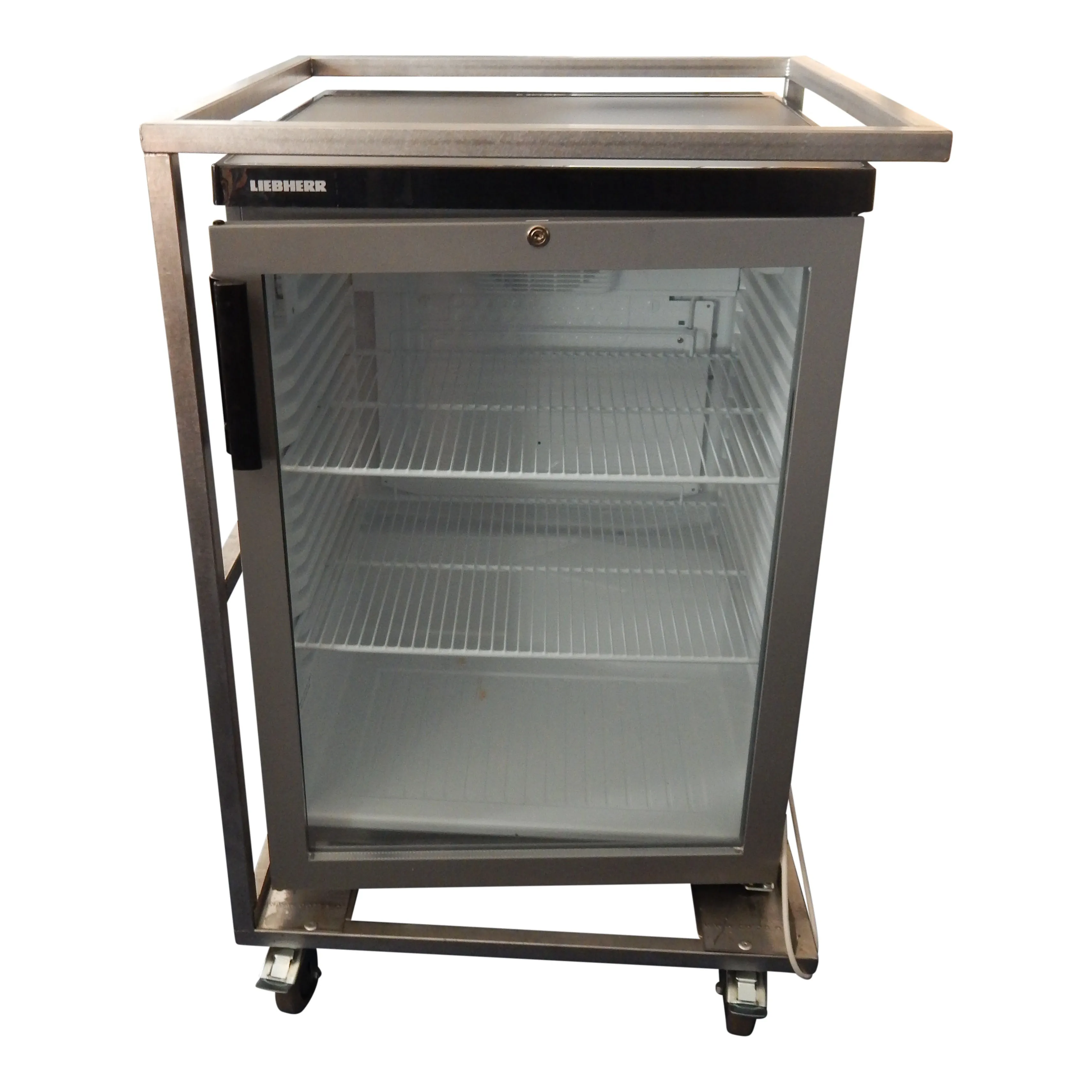 Flessenkast 141 liter met glazen deur verrijdbaar