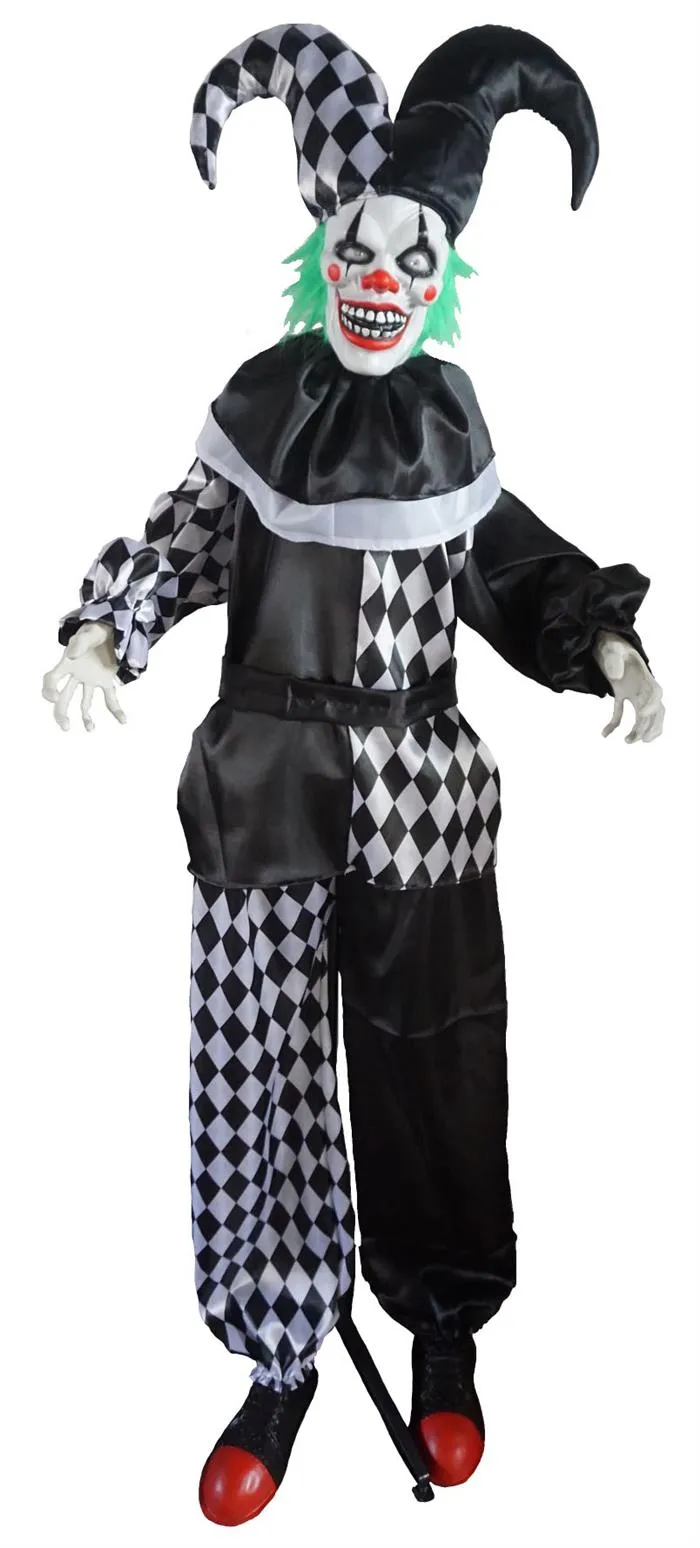 Geanimeerde staande clown zwart/wit met bewegingssensor
