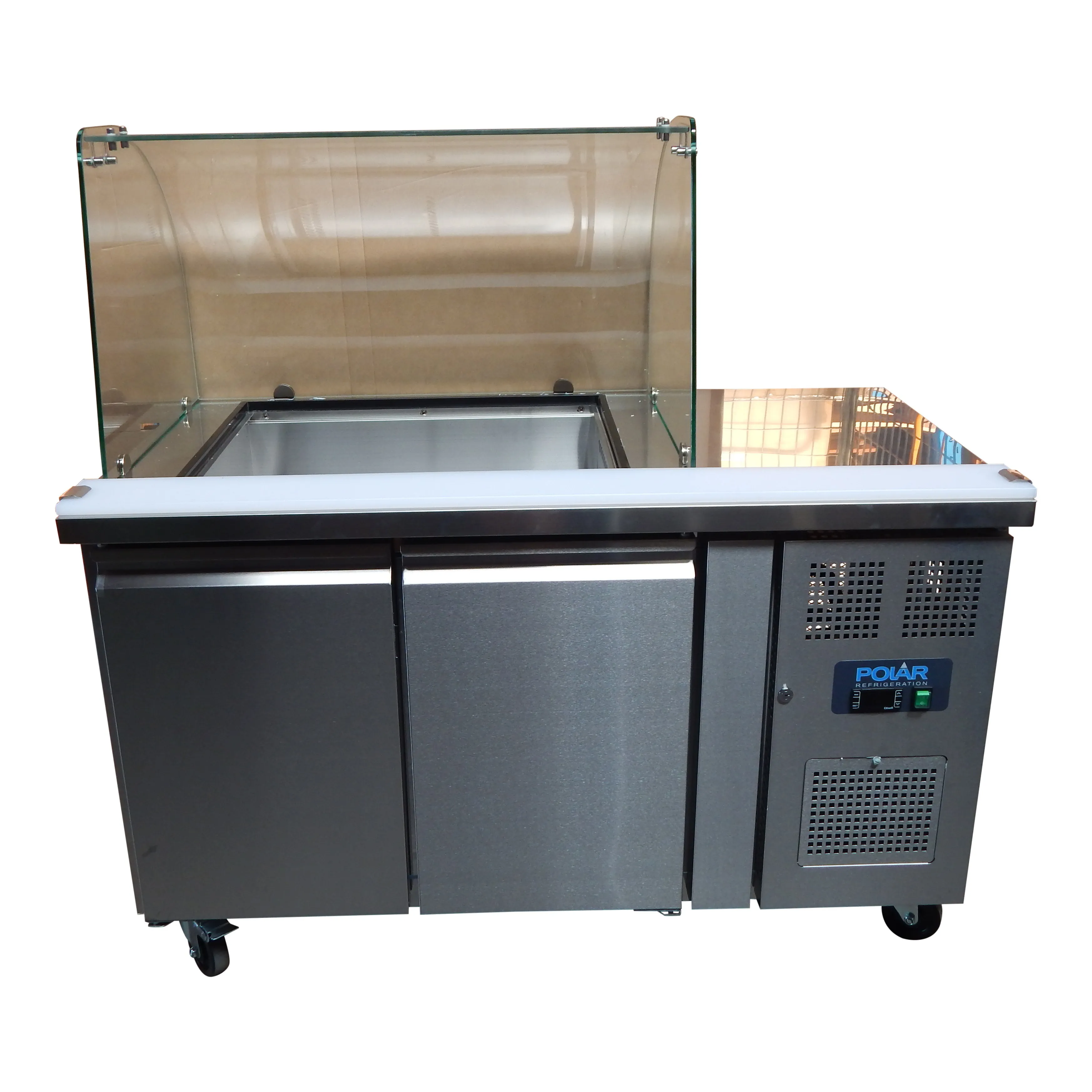 Gekoelde werkbank met glazen opzetvitrine 2 deurs