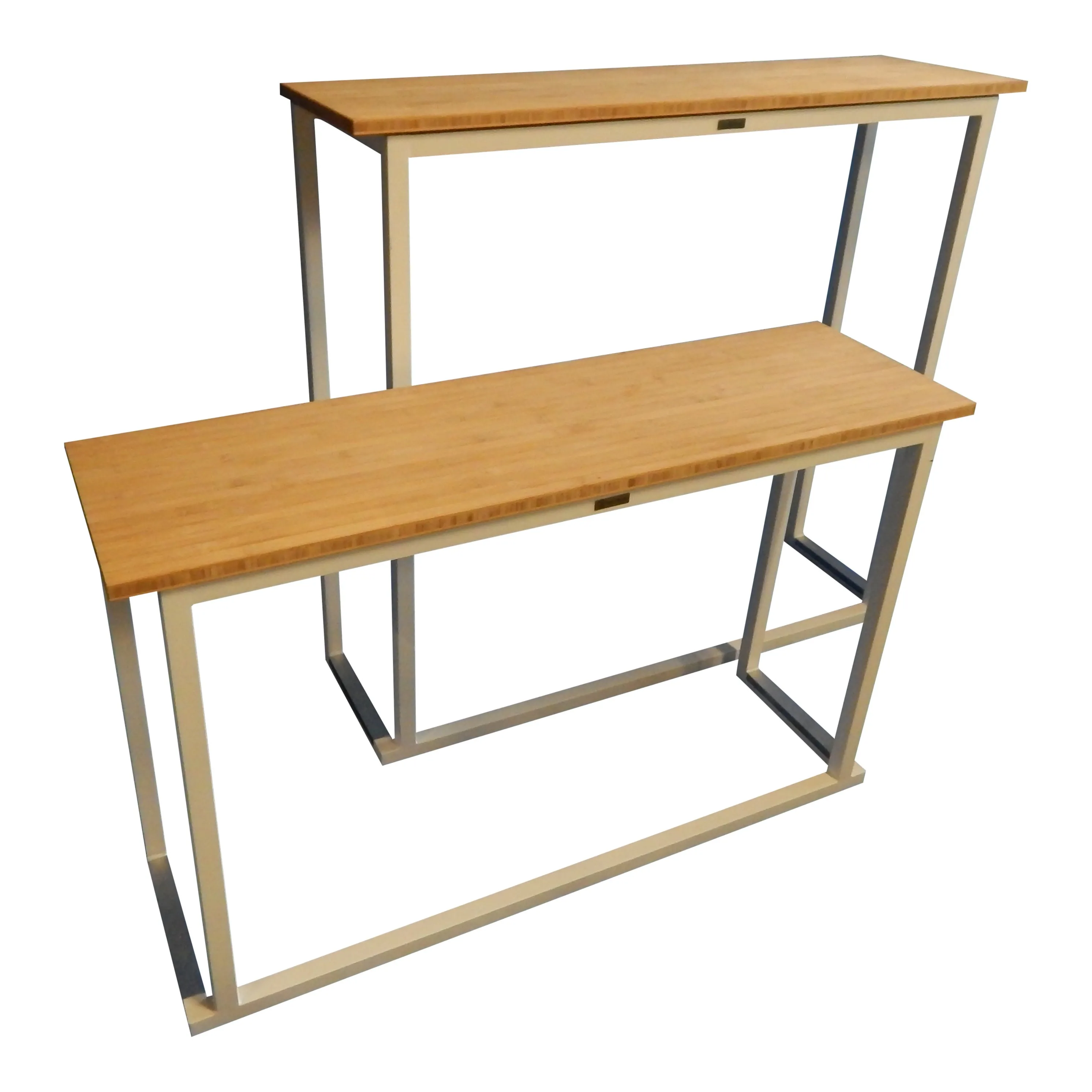 Wall/side tafel laag wit met bamboeblad H74xb120xd35cm