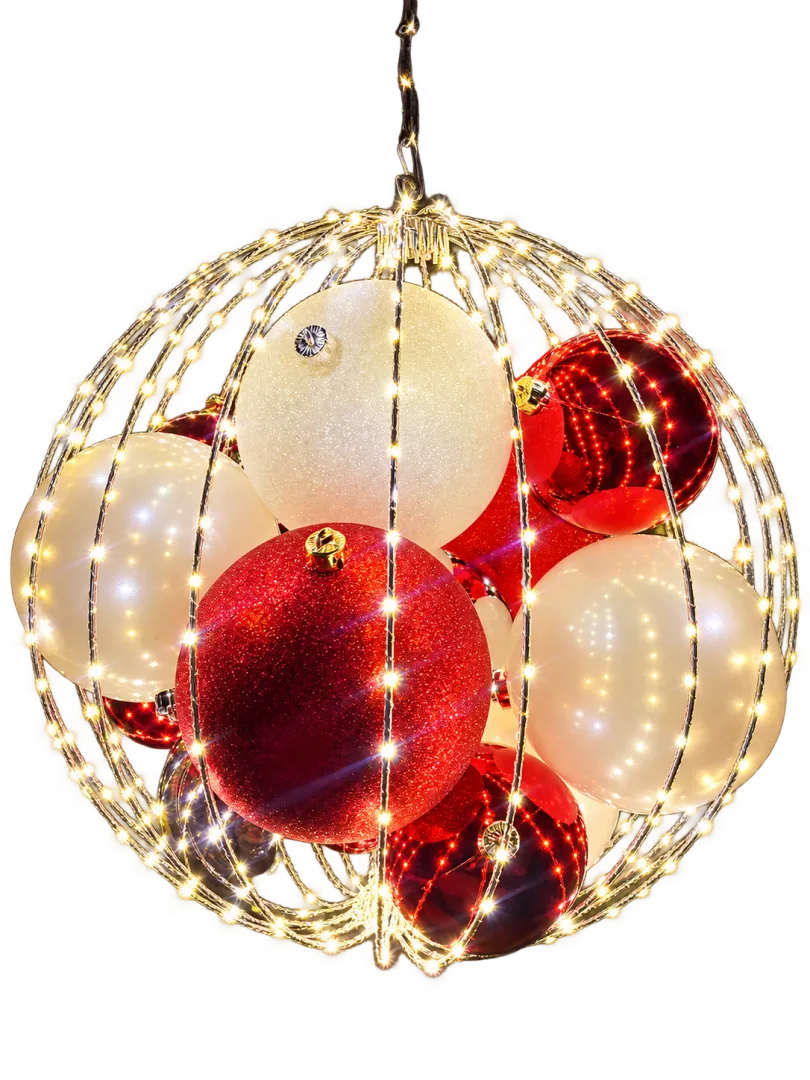 kerstbal verlicht rood/wit/zilver